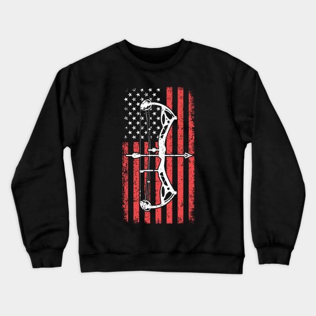 American Flag Hunter Archer Men Patriotic Bow Hunting Crewneck Sweatshirt by Pennelli Studio